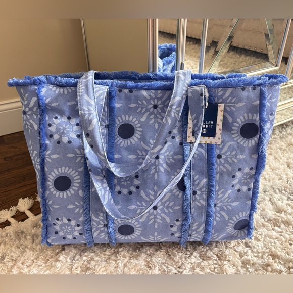 Roller Rabbit Handbags - Roller Rabbit x Target Star Medallion Fringe Canvas Blue Beach Tote Bag NEW